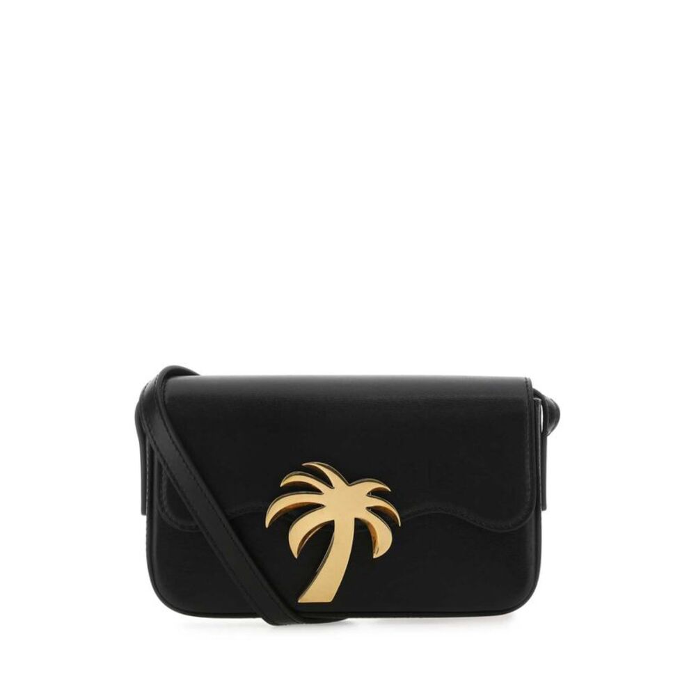 Palm Angels Women Black Leather Palm Beach Bridge Crossbody Bag